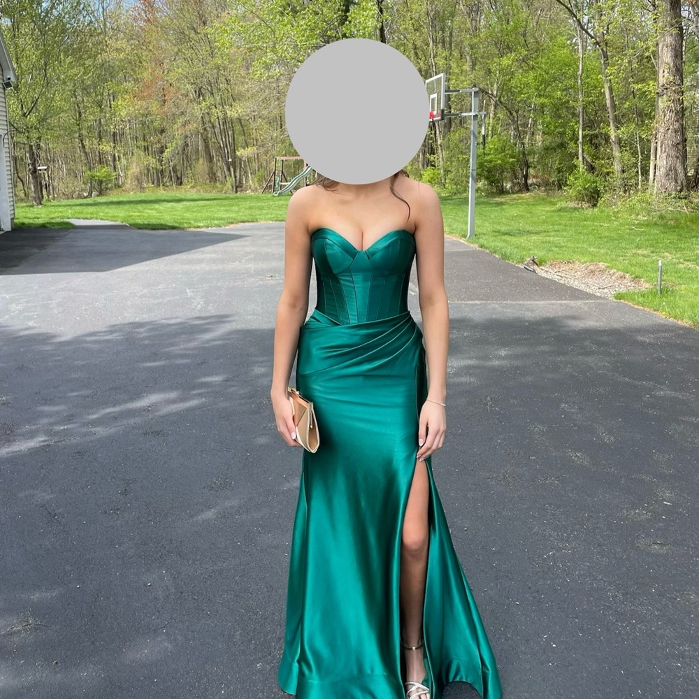 Sherri Hill Strapless Teal Gown